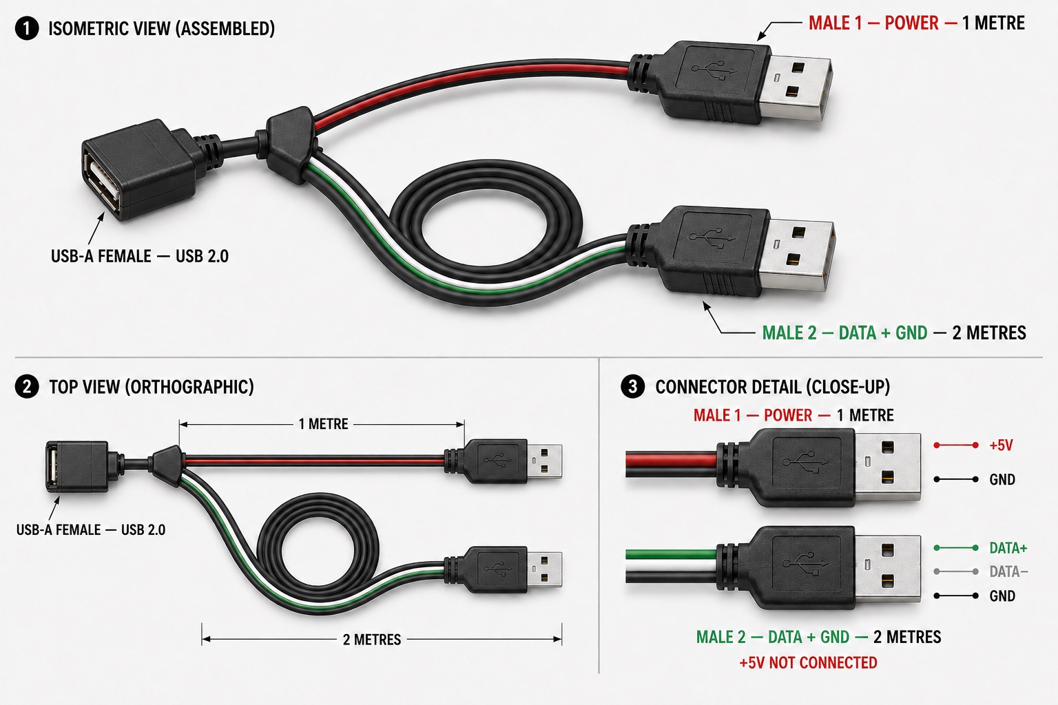 BIOSIS USB Power & Data Y-Split Cable - Image 2