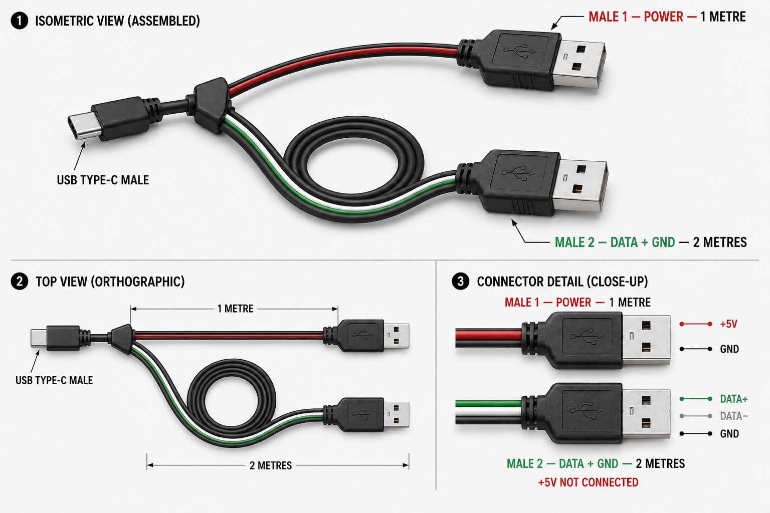BIOSIS USB Power & Data Y-Split Cable - Image 3