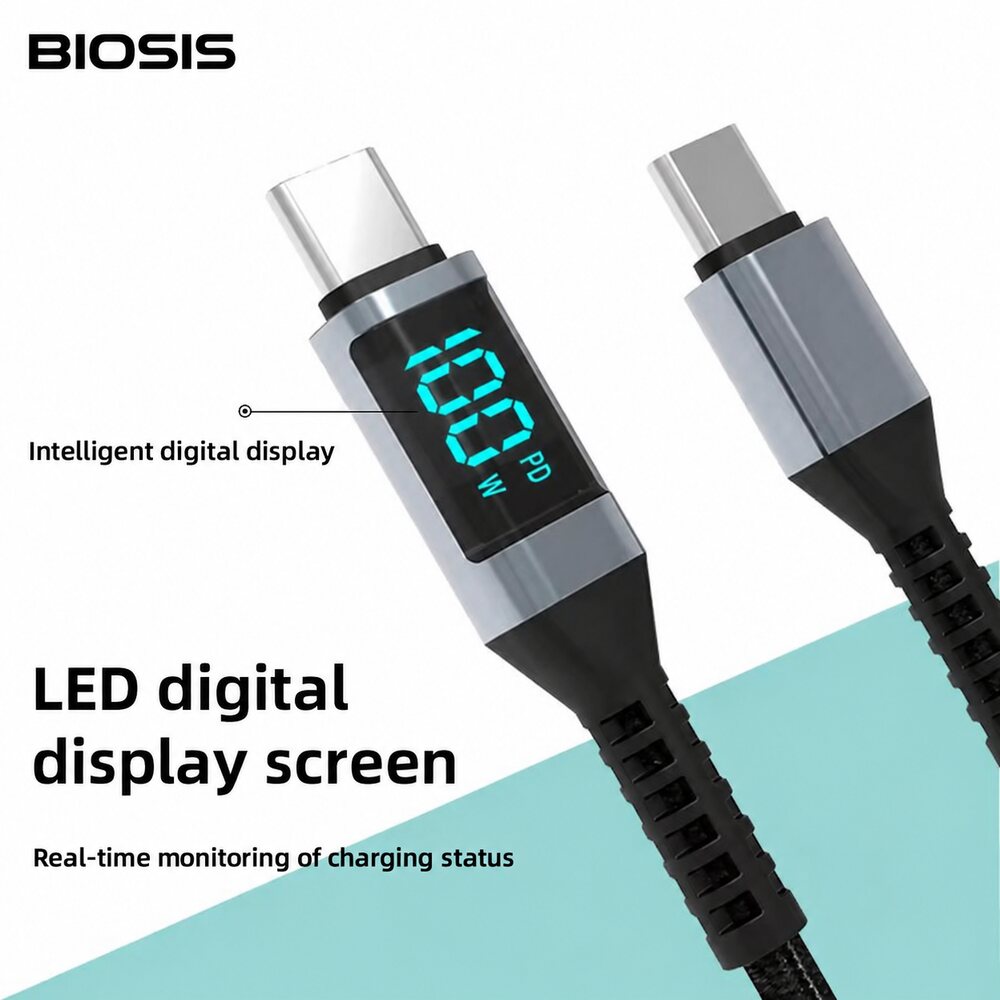 BioSis 100W USB-C Fast Charging Cable with LED Display - Image 2